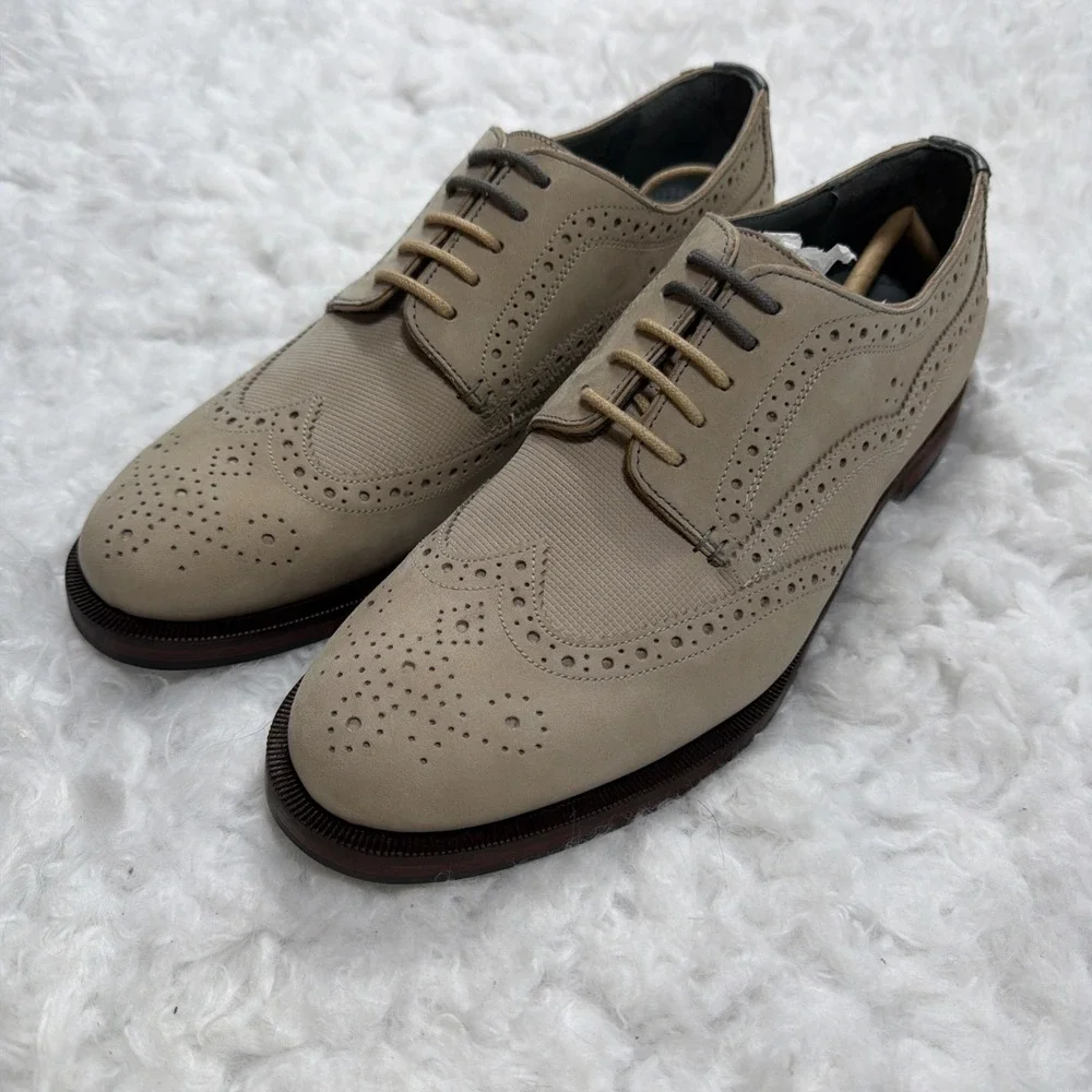 TED BAKER LONDON Brogue Derby Oxford Dress Shoes In Sand Tan Nubuck Suede Men 10